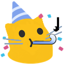 Blobcat tooting a party horn